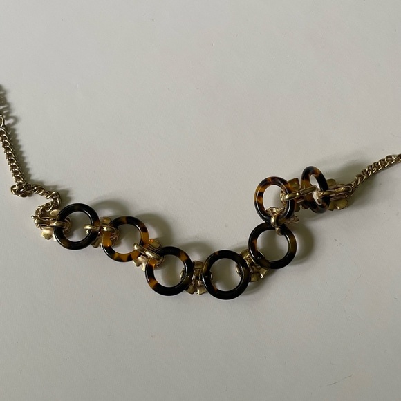 J Crew Necklace Tortoise Shell Statement Gold Flowers Rhinestone Link Ch… - Picture 7 of 7
